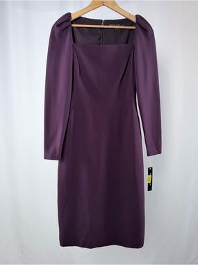 NWT Antonio Melani Long Sleeve Square Neck Midi Dress in Blackberry Size 0